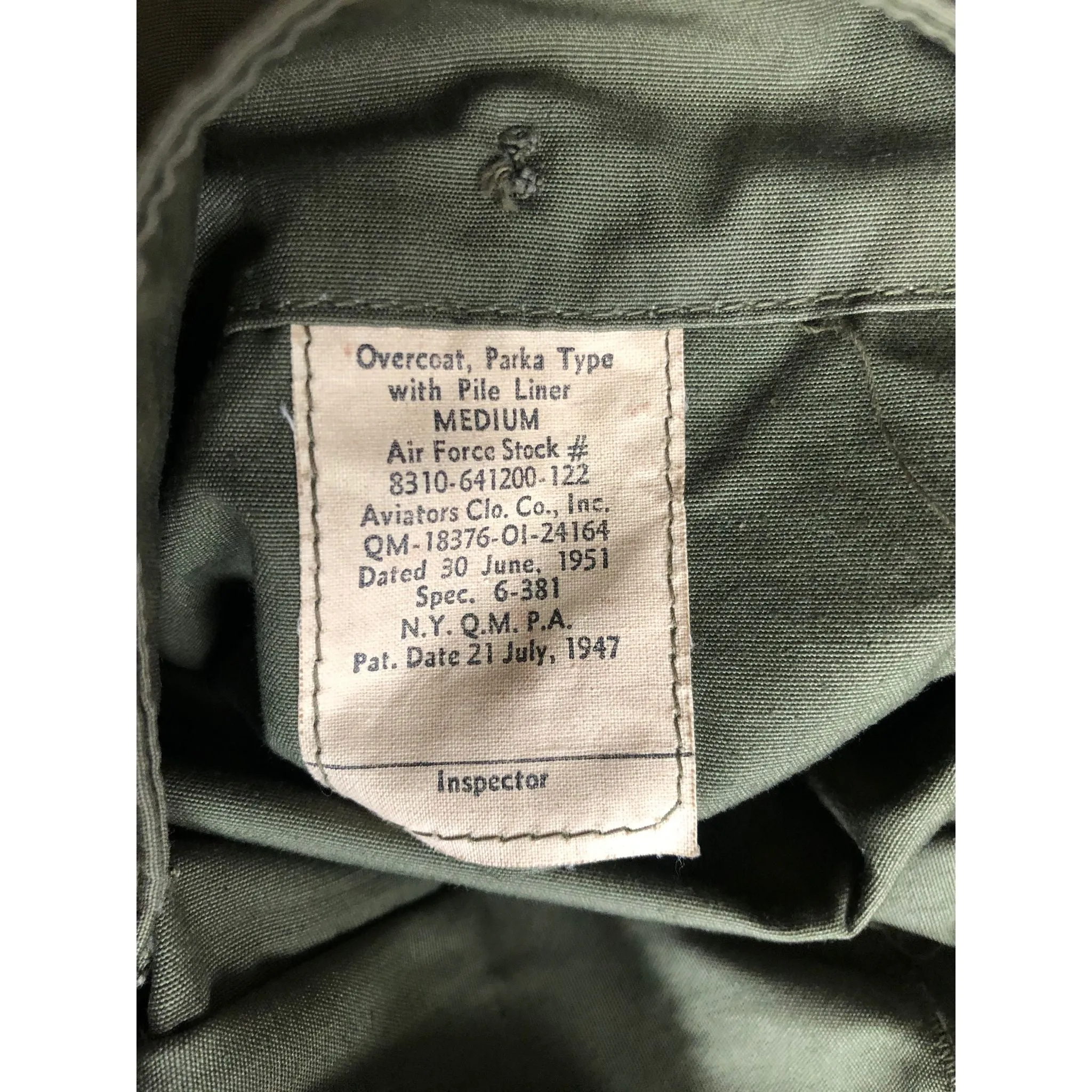 1947 U.S. Army Air Force Overcoat Parka with Pile Liner
