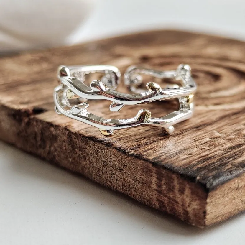 925 Sterling Silver Tree Leaf Vine Bohemian Dainty Band Ring