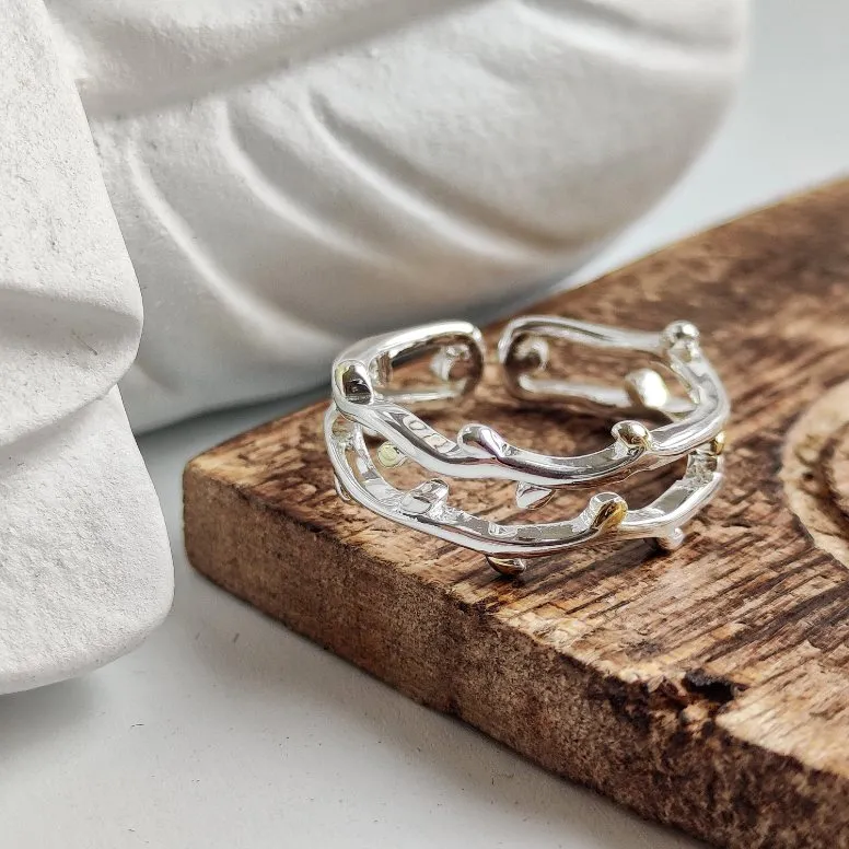 925 Sterling Silver Tree Leaf Vine Bohemian Dainty Band Ring