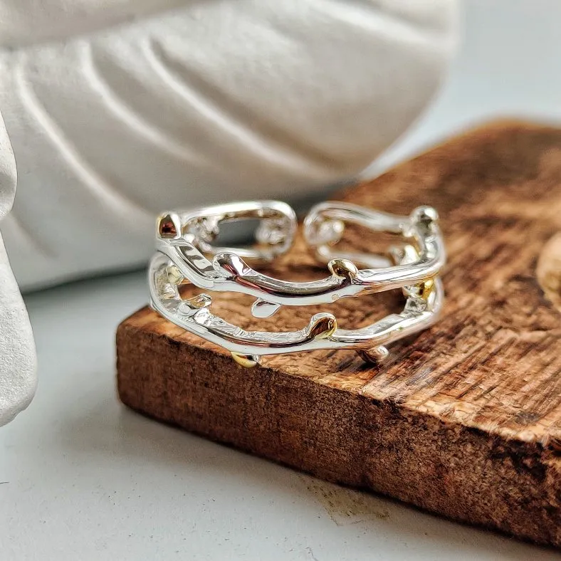 925 Sterling Silver Tree Leaf Vine Bohemian Dainty Band Ring