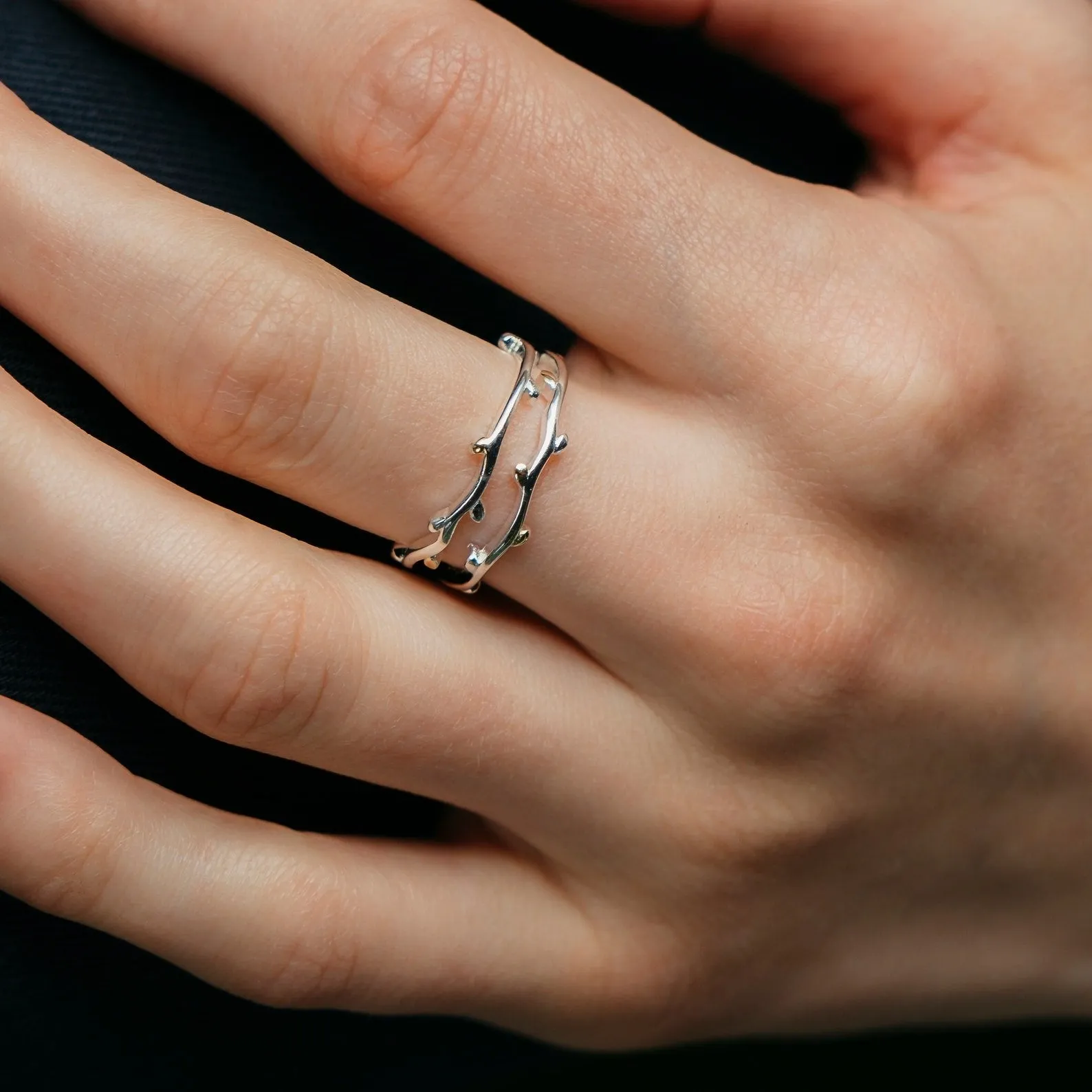 925 Sterling Silver Tree Leaf Vine Bohemian Dainty Band Ring