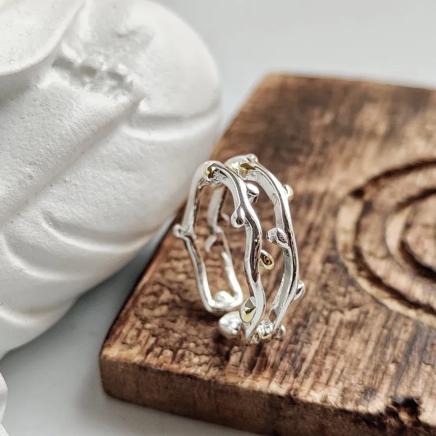 925 Sterling Silver Tree Leaf Vine Bohemian Dainty Band Ring