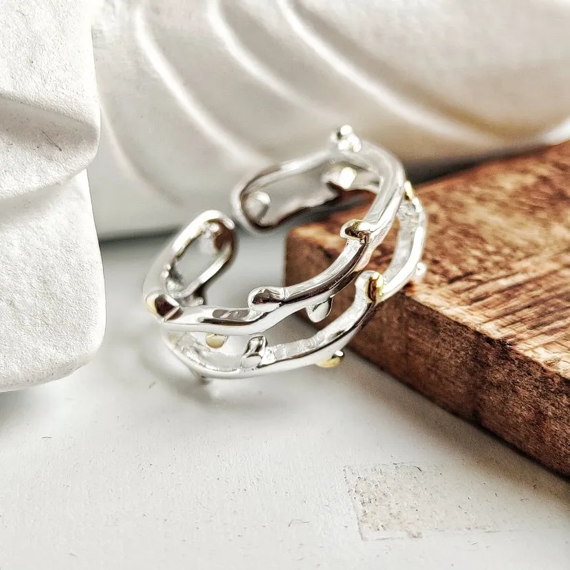 925 Sterling Silver Tree Leaf Vine Bohemian Dainty Band Ring