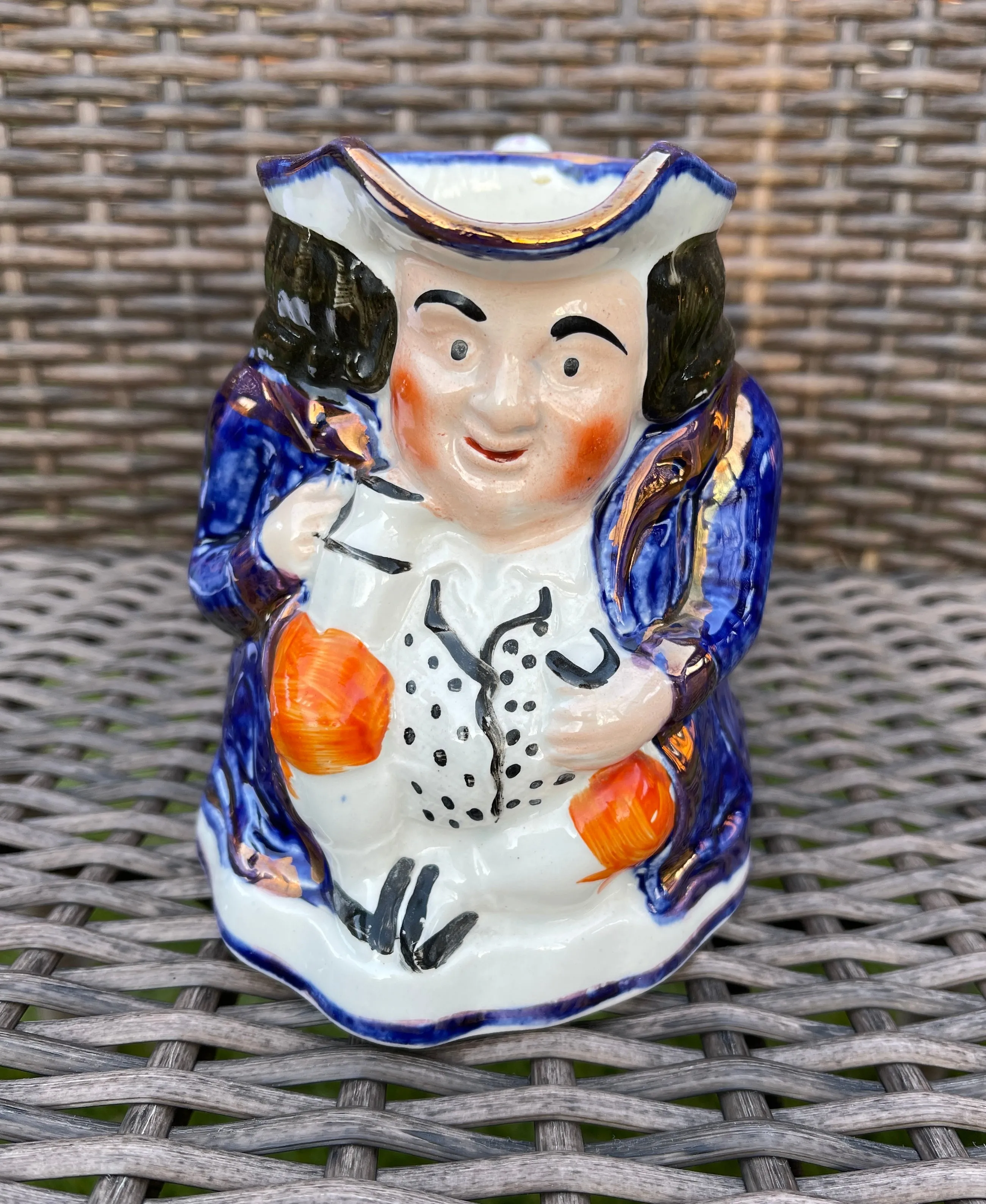 Antique English Staffordshire Copper Lustre Blue Toby Jug  Medium