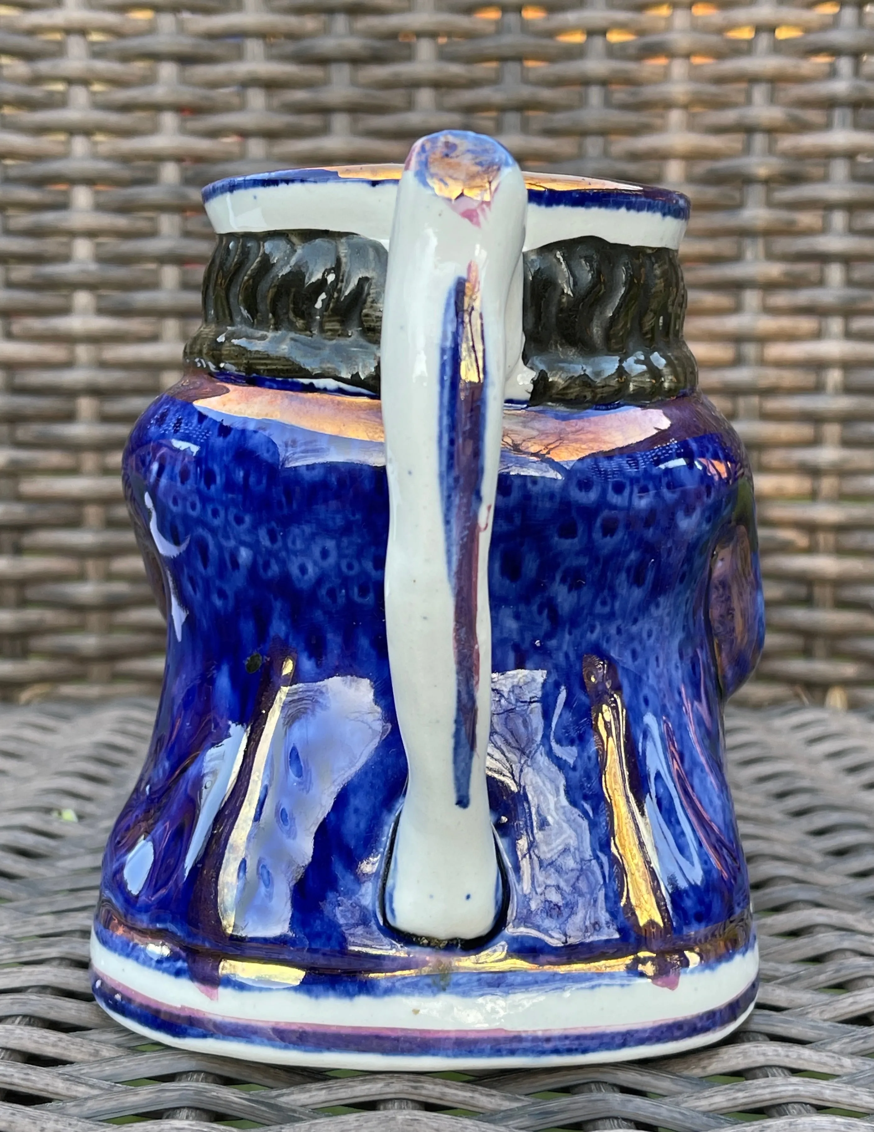 Antique English Staffordshire Copper Lustre Blue Toby Jug  Medium