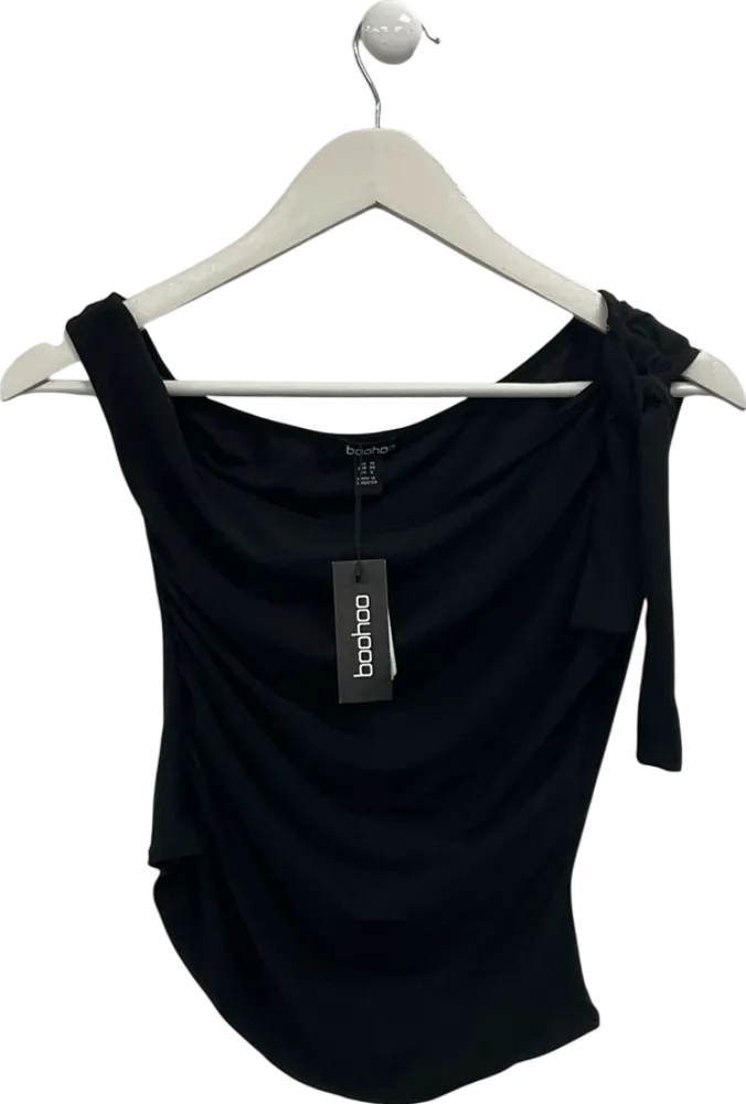 boohoo Black Soft Touch Sleeveless Asymmetric Hem Top UK 10