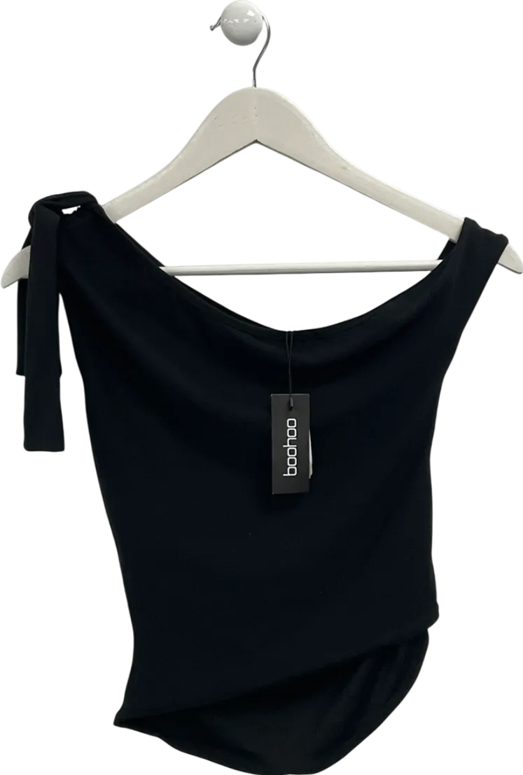 boohoo Black Soft Touch Sleeveless Asymmetric Hem Top UK 10