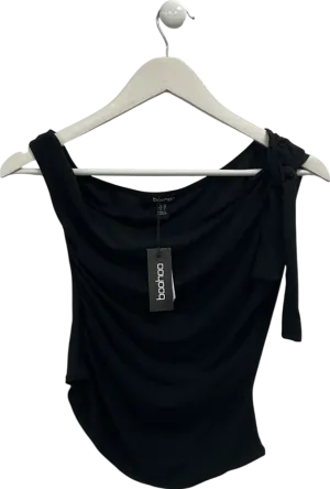 boohoo Black Soft Touch Sleeveless Asymmetric Hem Top UK 10
