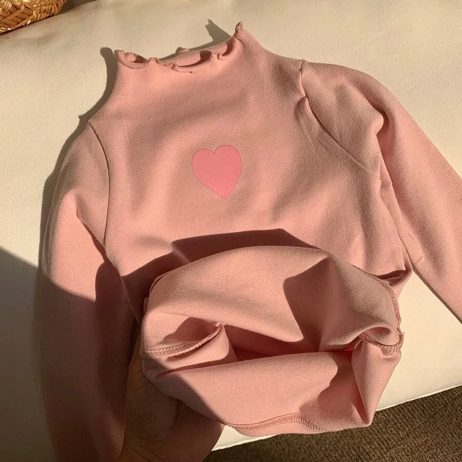 Colorful Heart Ruffled Turtleneck Top