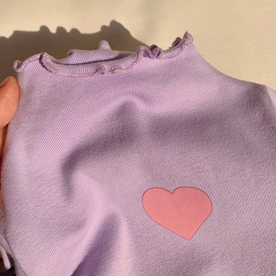 Colorful Heart Ruffled Turtleneck Top
