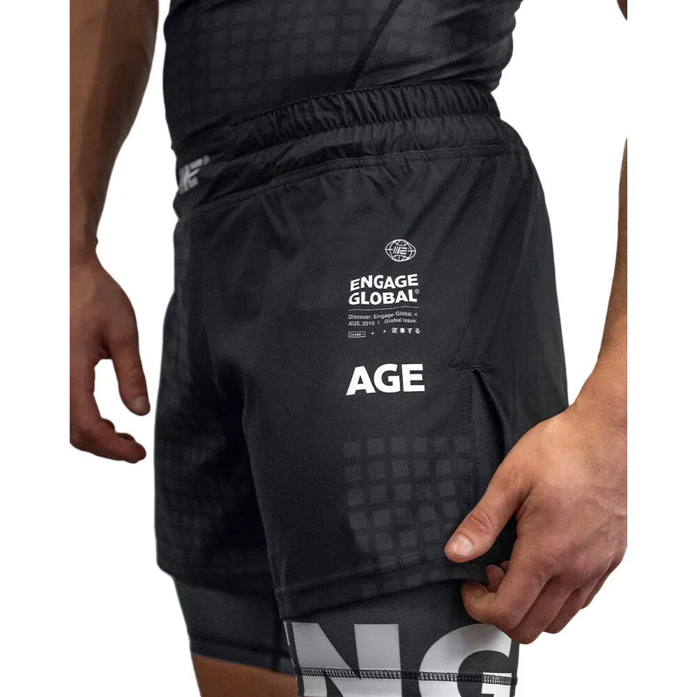 Engage Grid Tech 2-in-1 Hybrid Shorts - Black