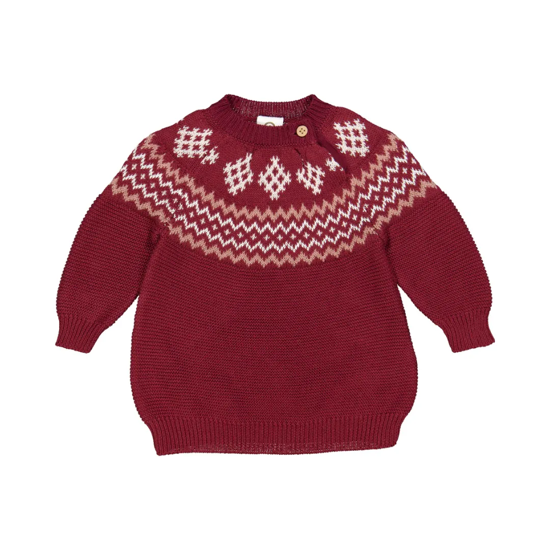 Knit Jacquard Long Sleeve Dress - Cabernet by Musli - FINAL SALE