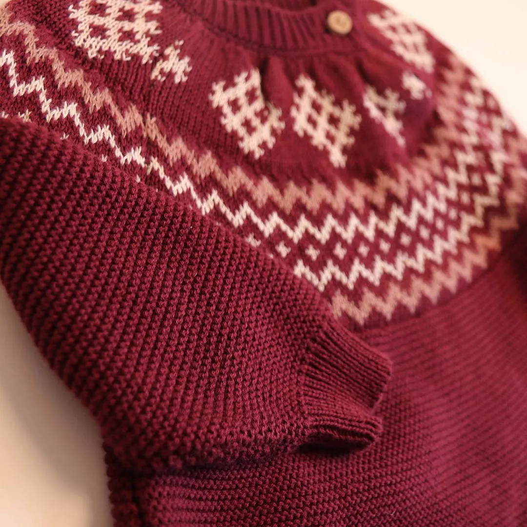 Knit Jacquard Long Sleeve Dress - Cabernet by Musli - FINAL SALE