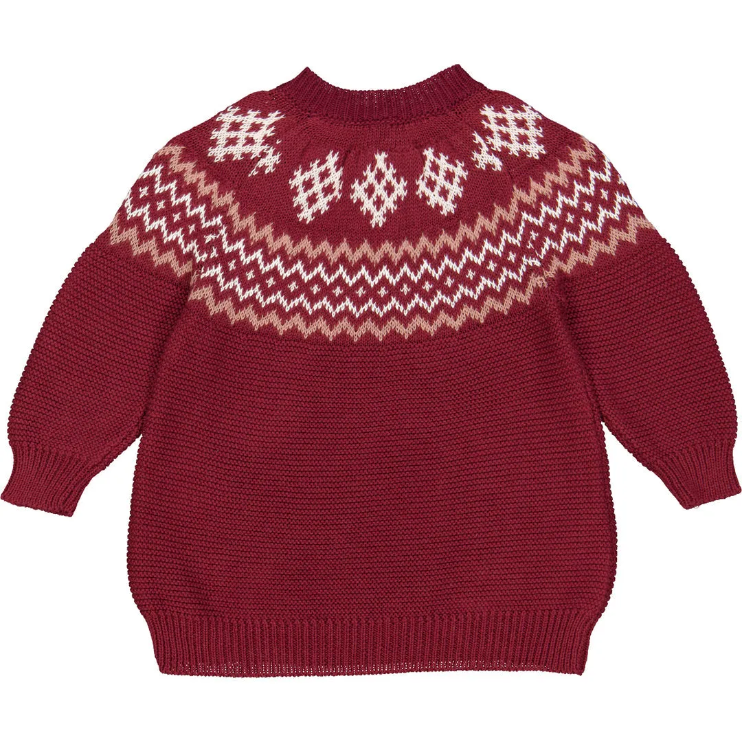 Knit Jacquard Long Sleeve Dress - Cabernet by Musli - FINAL SALE