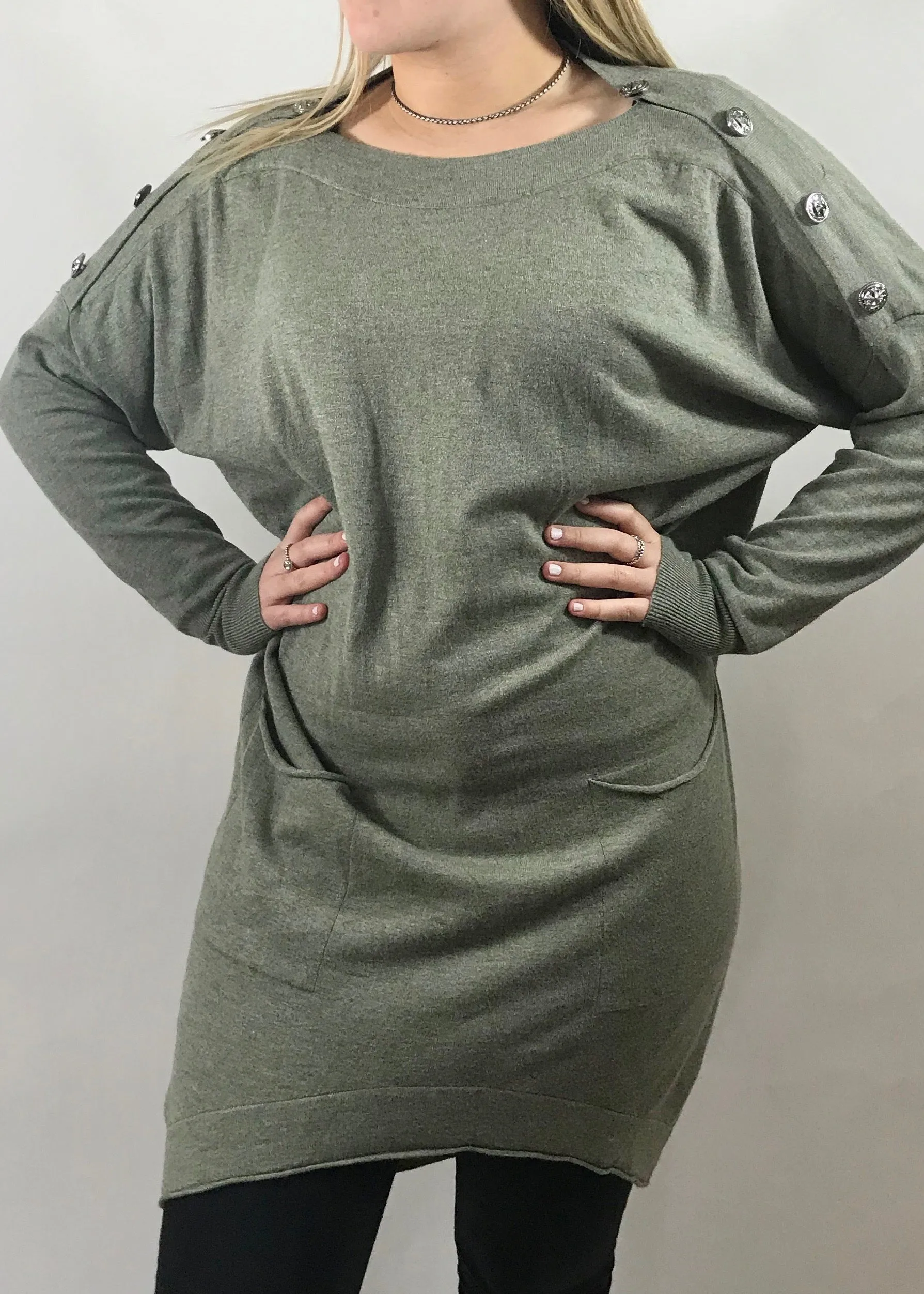 Limited Edition Star Jumper Dress with Star Buttons In Denim Blue