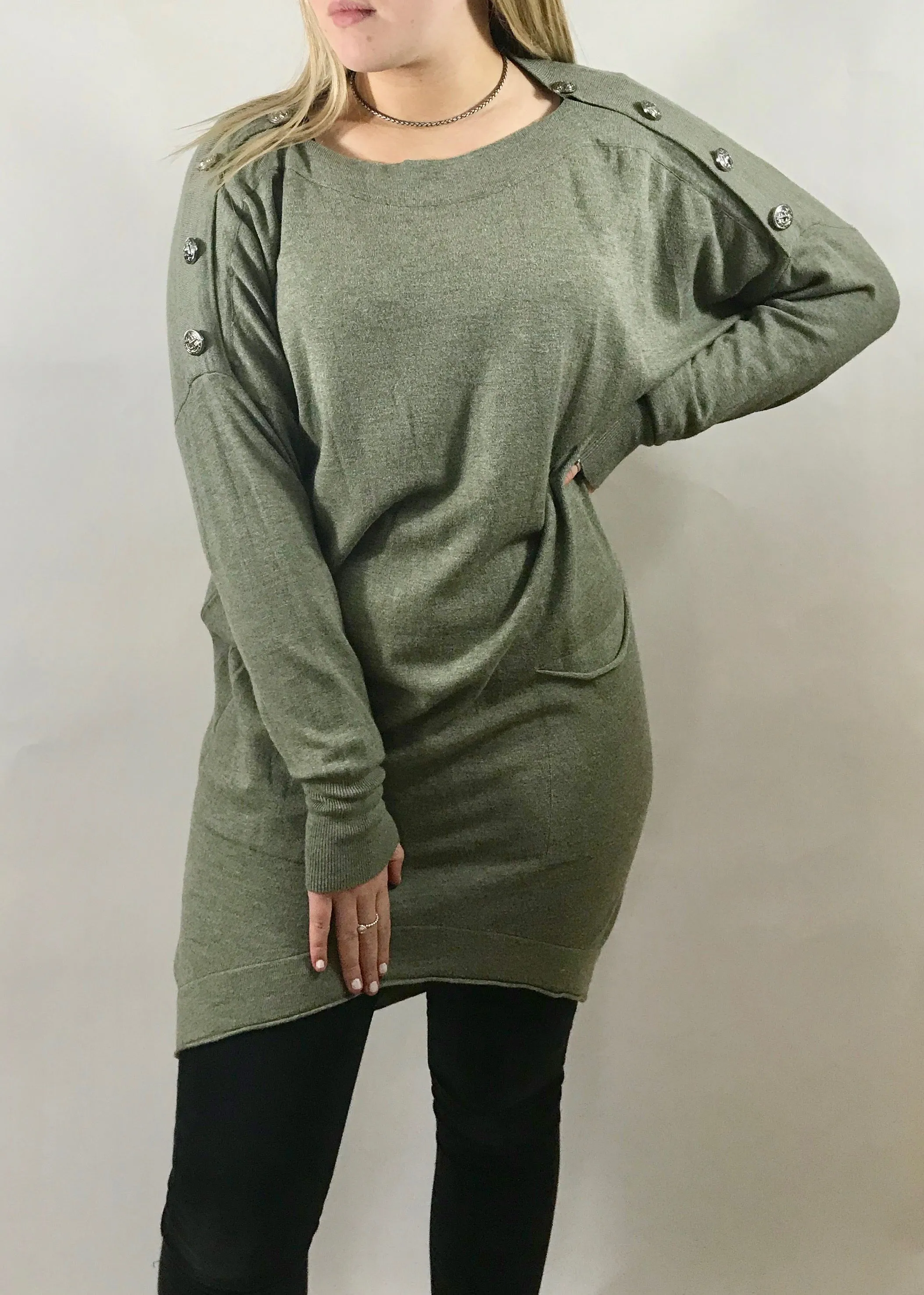 Limited Edition Star Jumper Dress with Star Buttons In Denim Blue
