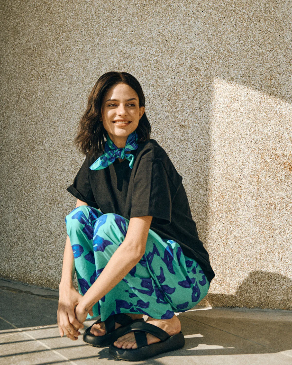 "Tropical Bliss" Silk Bandana Scarf - Ocean Blue