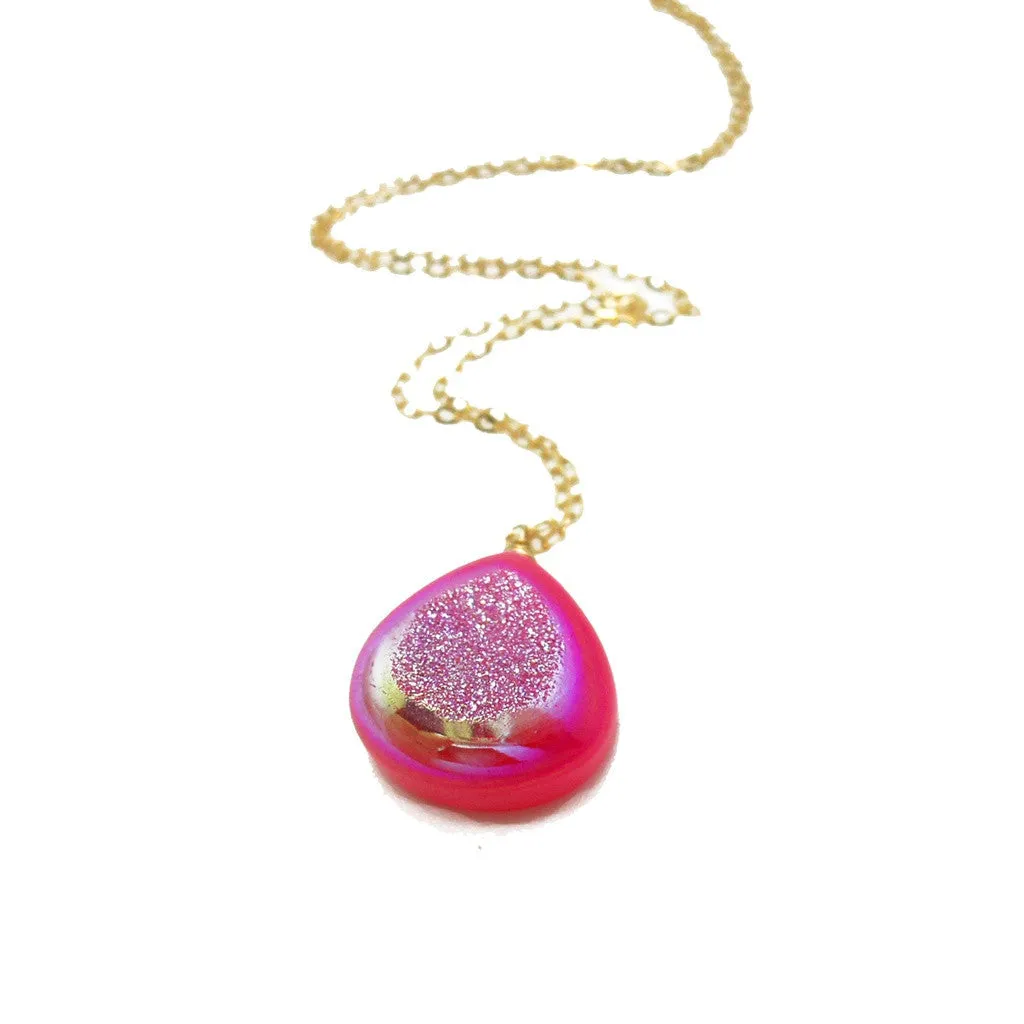 Shimmery Pink Druzy Necklace